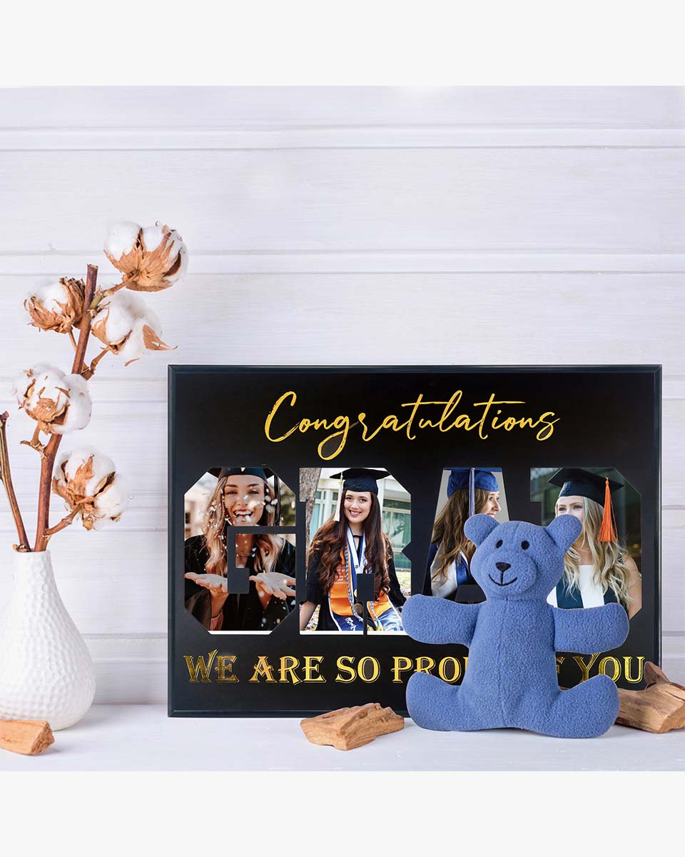 Graduation Wall Mounting 17×12 Black Picture Frame with Mat Displays Four 4×6 Photos