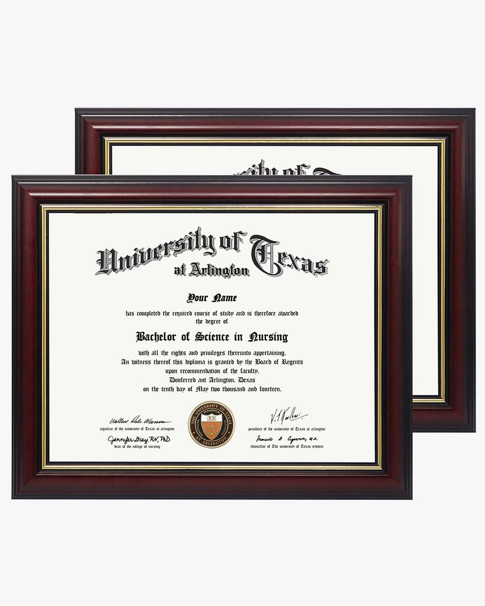 Graduation Certificate Real Wood Frame with Gold Trim  Pack of 2 - 8.5"*11- 3 Color Available