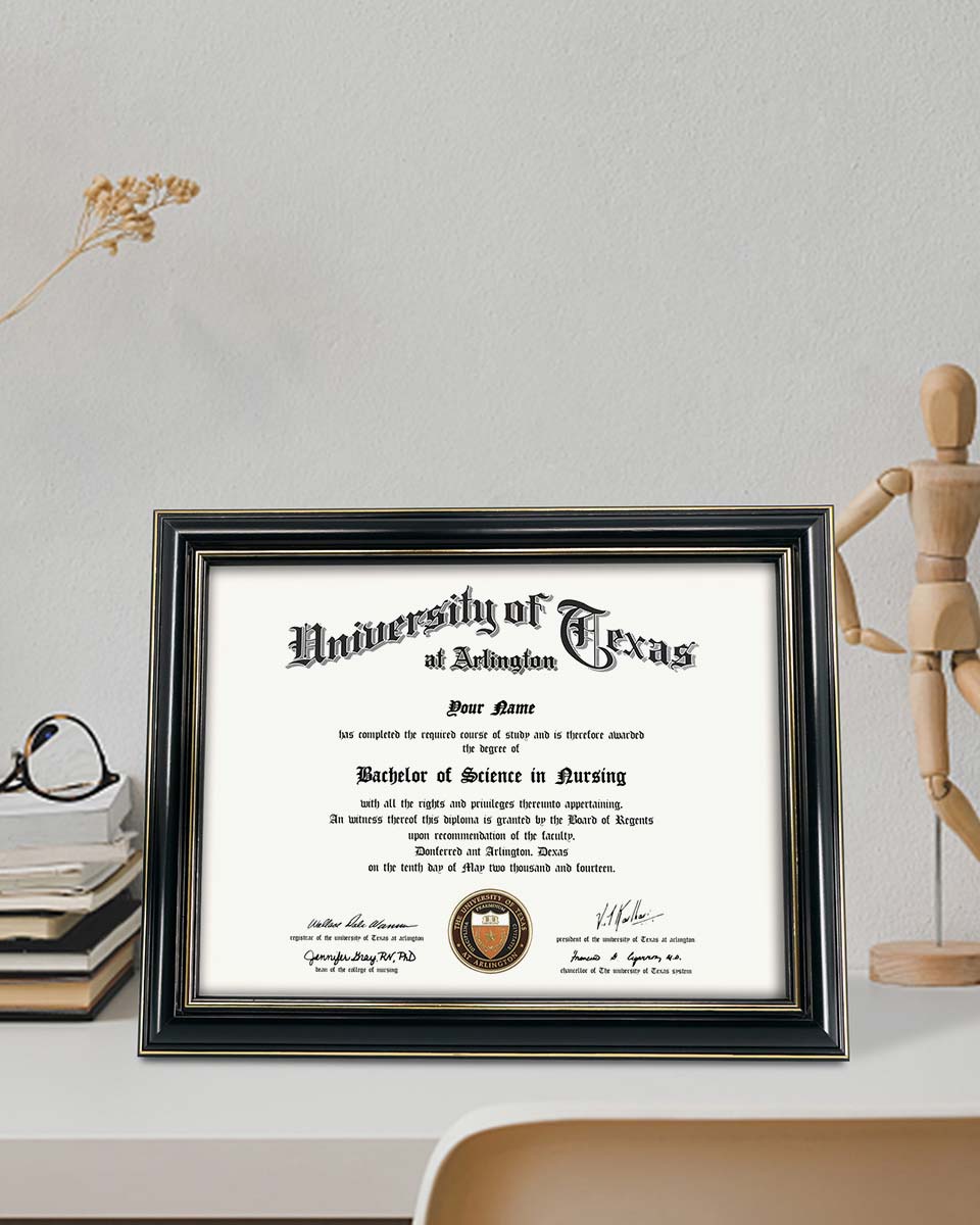 Graduation Certificate Real Wood Frame with Gold Trim 8.5"*11 - 3 Colors Available