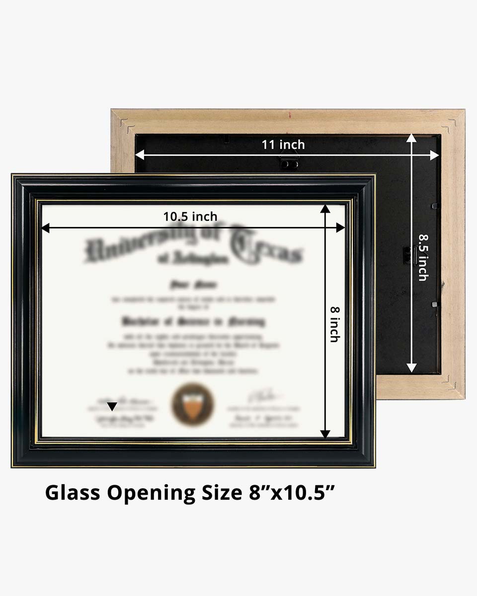 Graduation Certificate Real Wood Frame with Gold Trim 8.5"*11 - 3 Colors Available