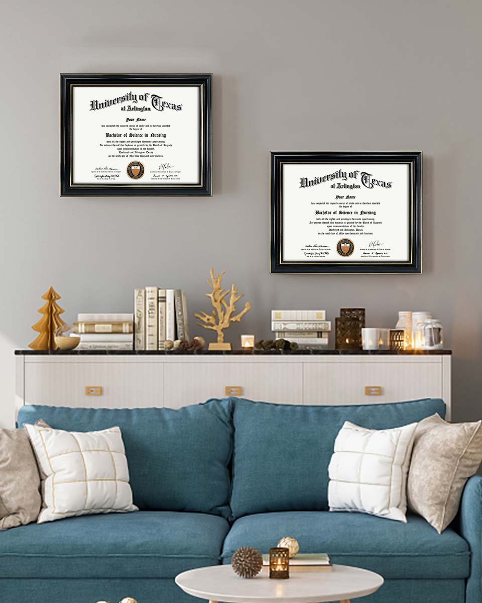 Graduation Certificate Real Wood Frame with Gold Trim 8.5"*11 - 3 Colors Available