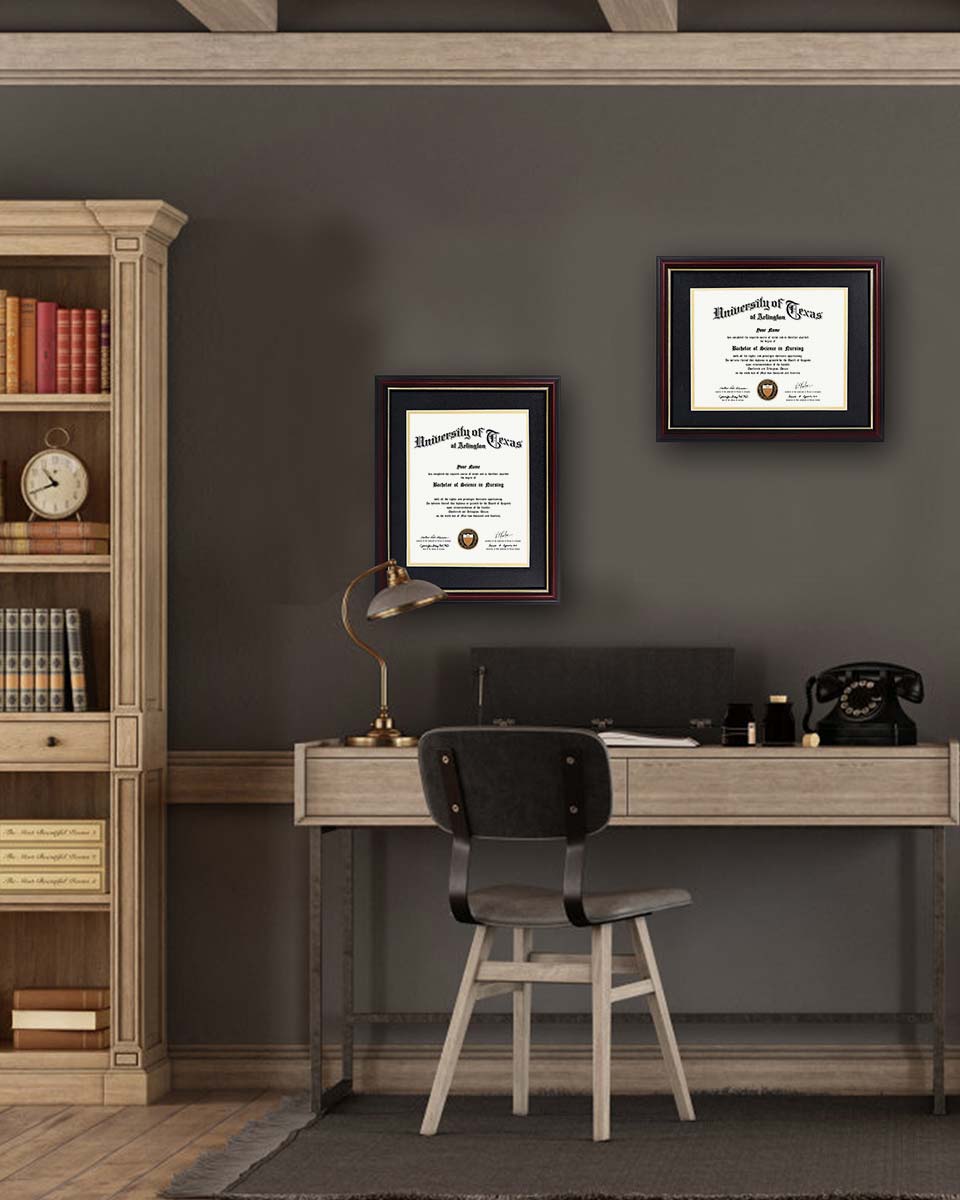 Certificate Documents Frame Real Wood with Gold Trim 8.5"*11" Pack of 2 - 13 Mat Colors Available