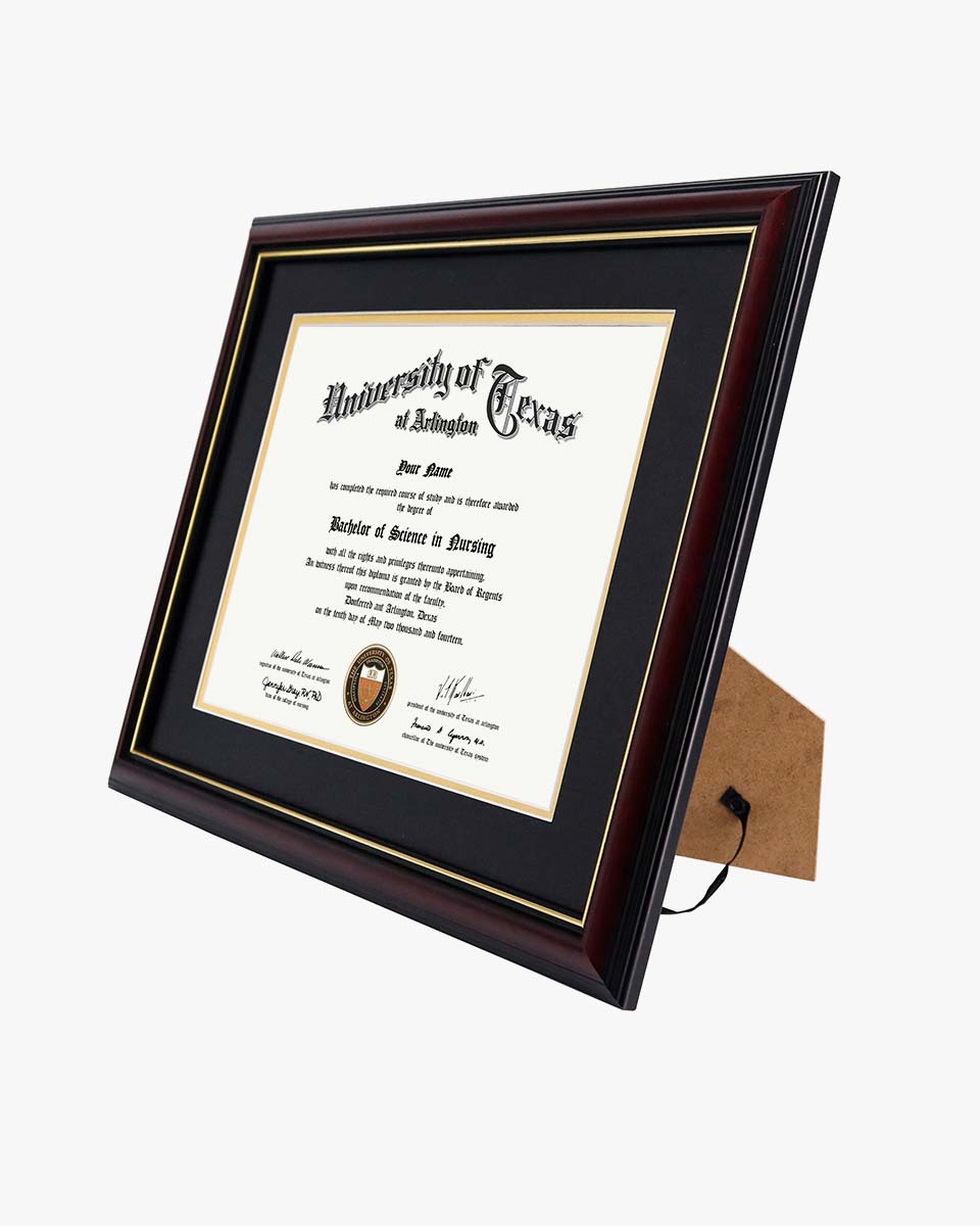 Certificate Documents Frame Real Wood with Gold Trim 8.5"*11" Pack of 2 - 13 Mat Colors Available