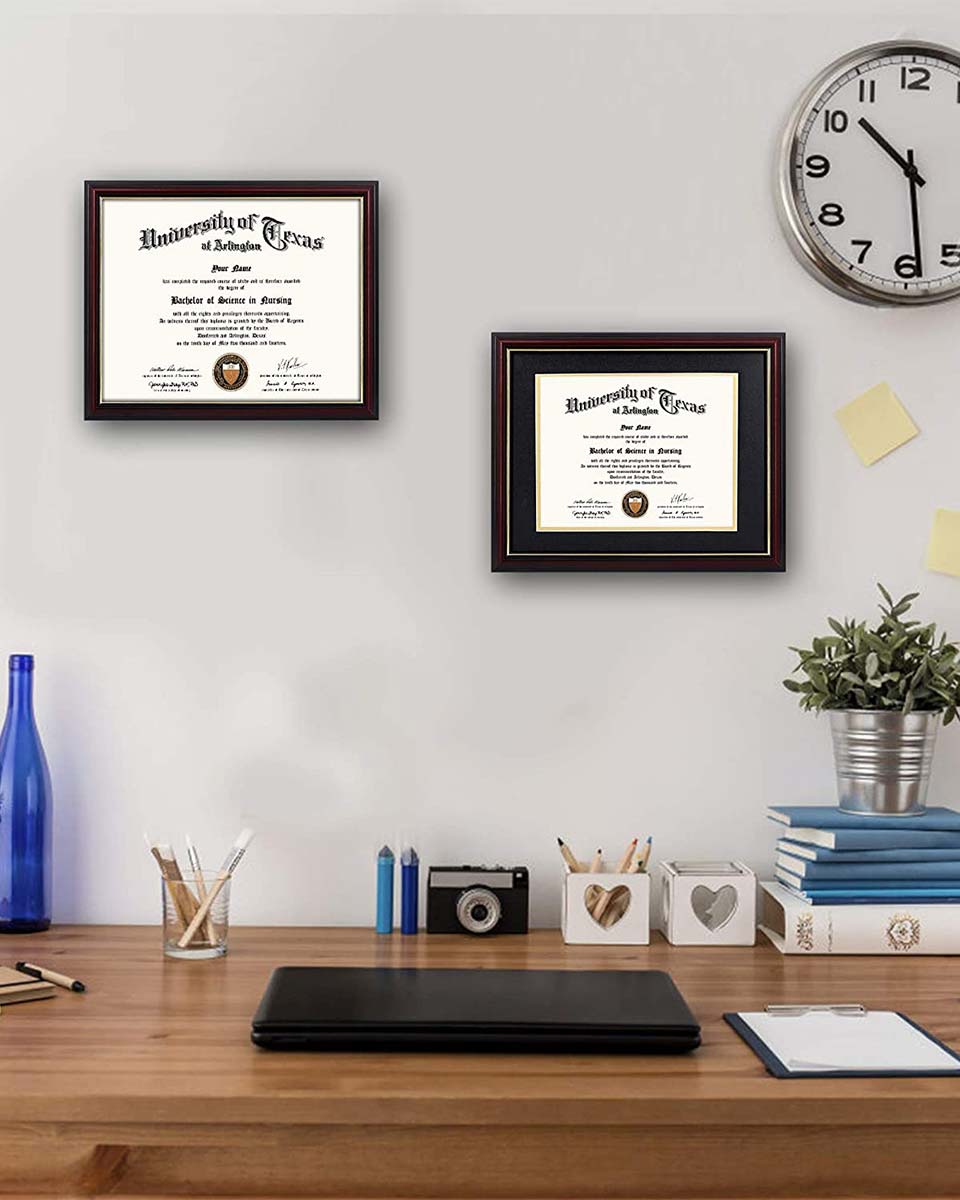 Certificate Documents Frame Real Wood with Gold Trim for 8.5"*11" - 13 Colors Available