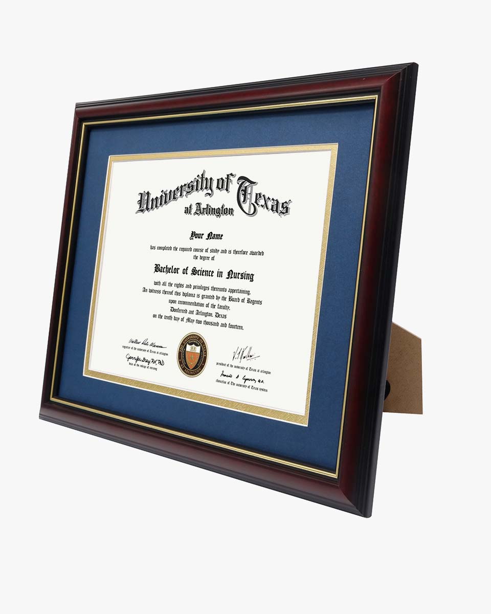 Certificate Documents Frame Real Wood with Gold Trim 8.5"*11" Pack of 2 - 13 Mat Colors Available