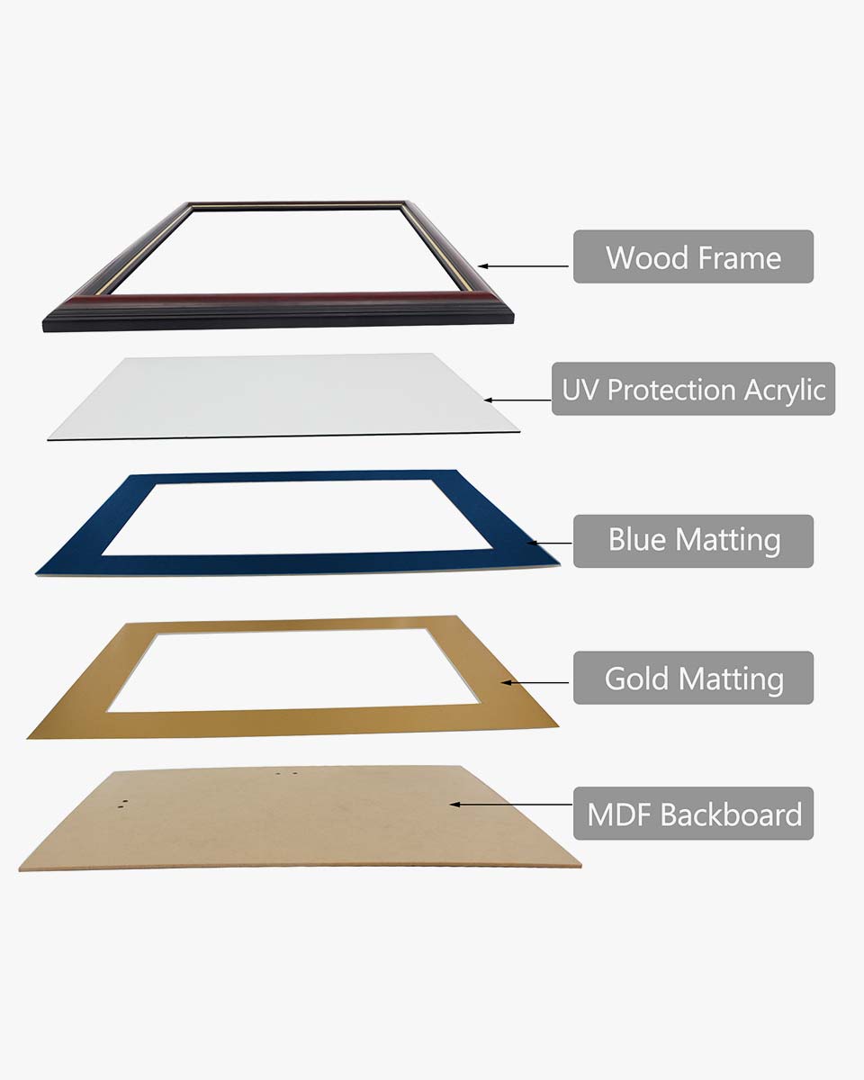 Certificate Documents Frame Real Wood with Gold Trim 8.5"*11" Pack of 2 - 13 Mat Colors Available