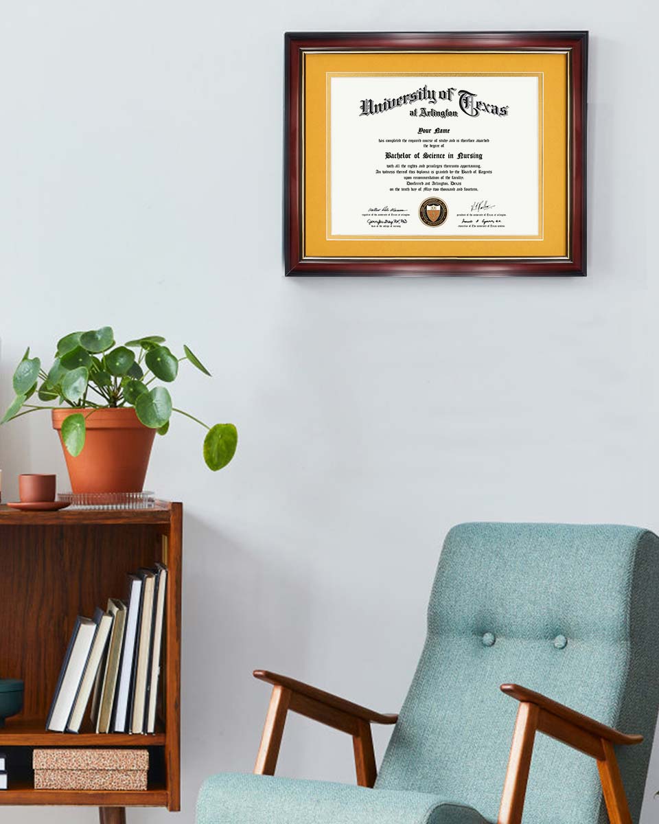 Certificate Documents Frame Real Wood with Gold Trim for 8.5"*11" - 13 Colors Available