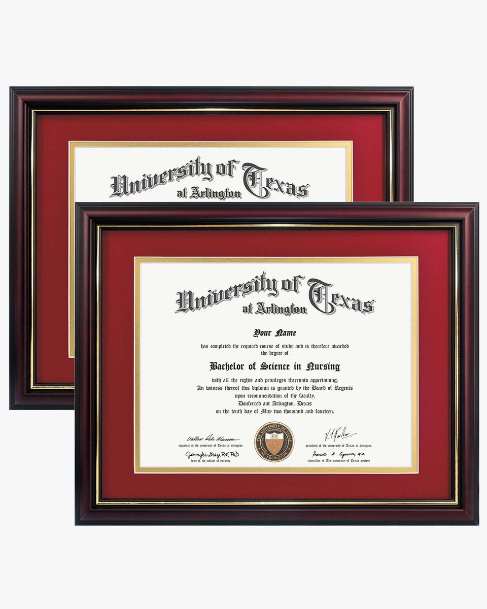 Certificate Documents Frame Real Wood with Gold Trim 8.5"*11" Pack of 2 - 13 Mat Colors Available