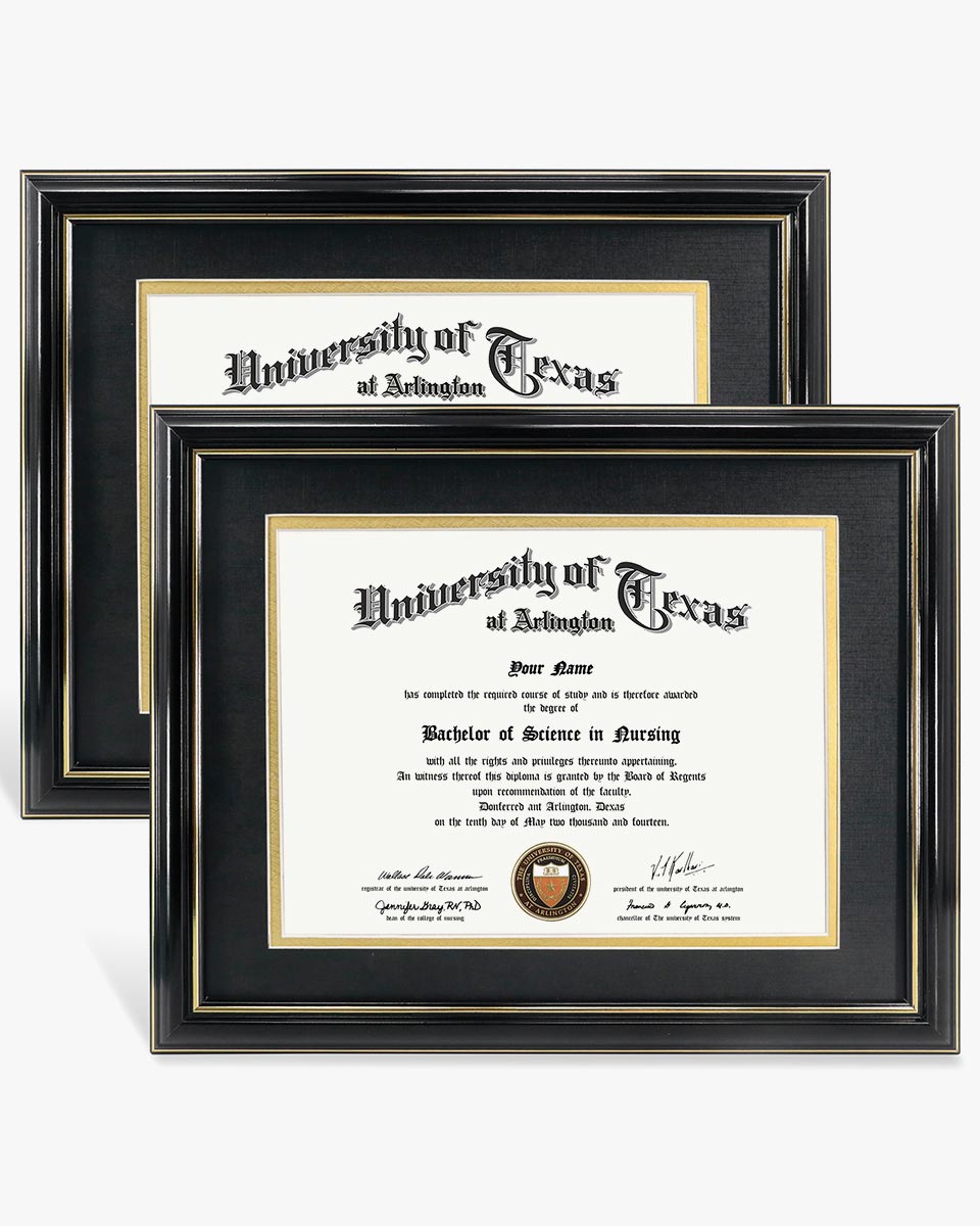 Certificate Documents Frame Real Wood with Gold Trim 8.5"*11" Pack of 2 - 13 Mat Colors Available