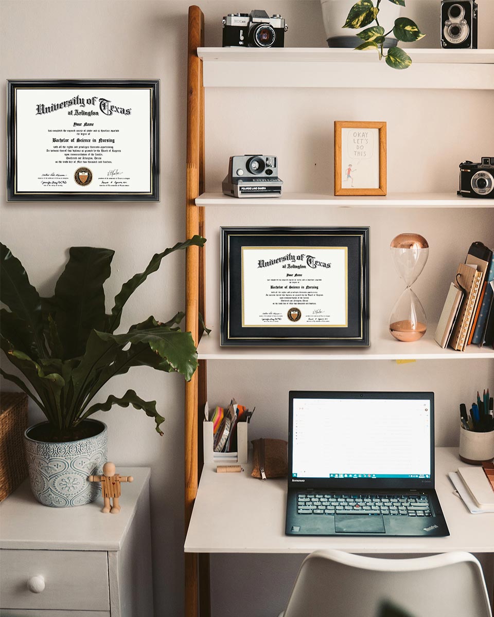 Certificate Documents Frame Real Wood with Gold Trim 8.5"*11" Pack of 2 - 13 Mat Colors Available