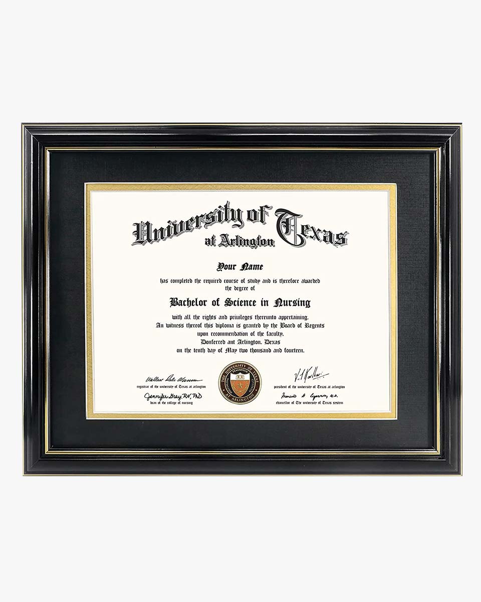 Certificate Documents Frame Real Wood with Gold Trim for 8.5"*11" - 13 Colors Available