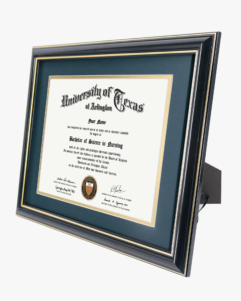 Certificate Documents Frame Real Wood with Gold Trim 8.5"*11" Pack of 2 - 13 Mat Colors Available