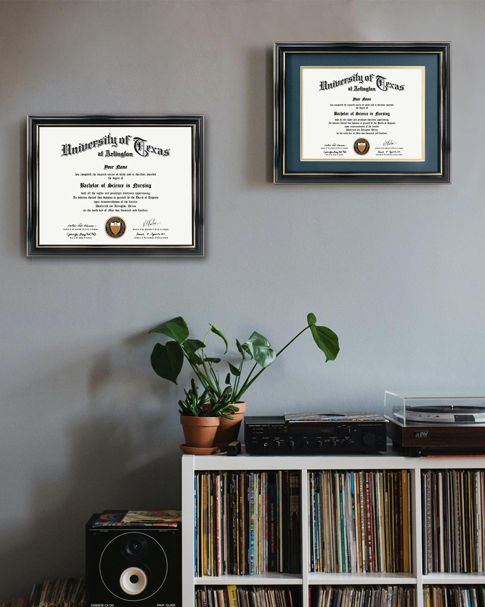 Certificate Documents Frame Real Wood with Gold Trim 8.5"*11" Pack of 2 - 13 Mat Colors Available