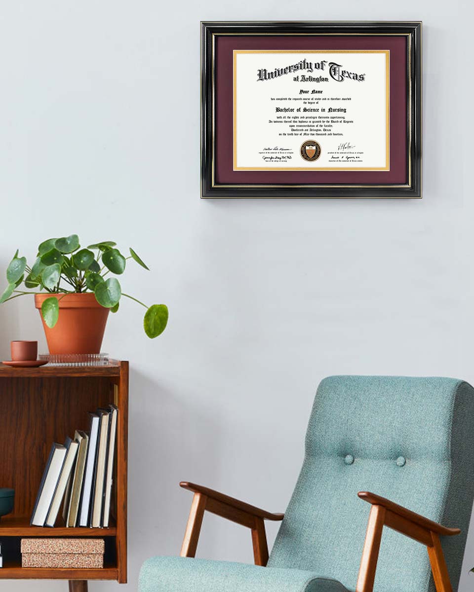 Certificate Documents Frame Real Wood with Gold Trim for 8.5"*11" - 13 Colors Available