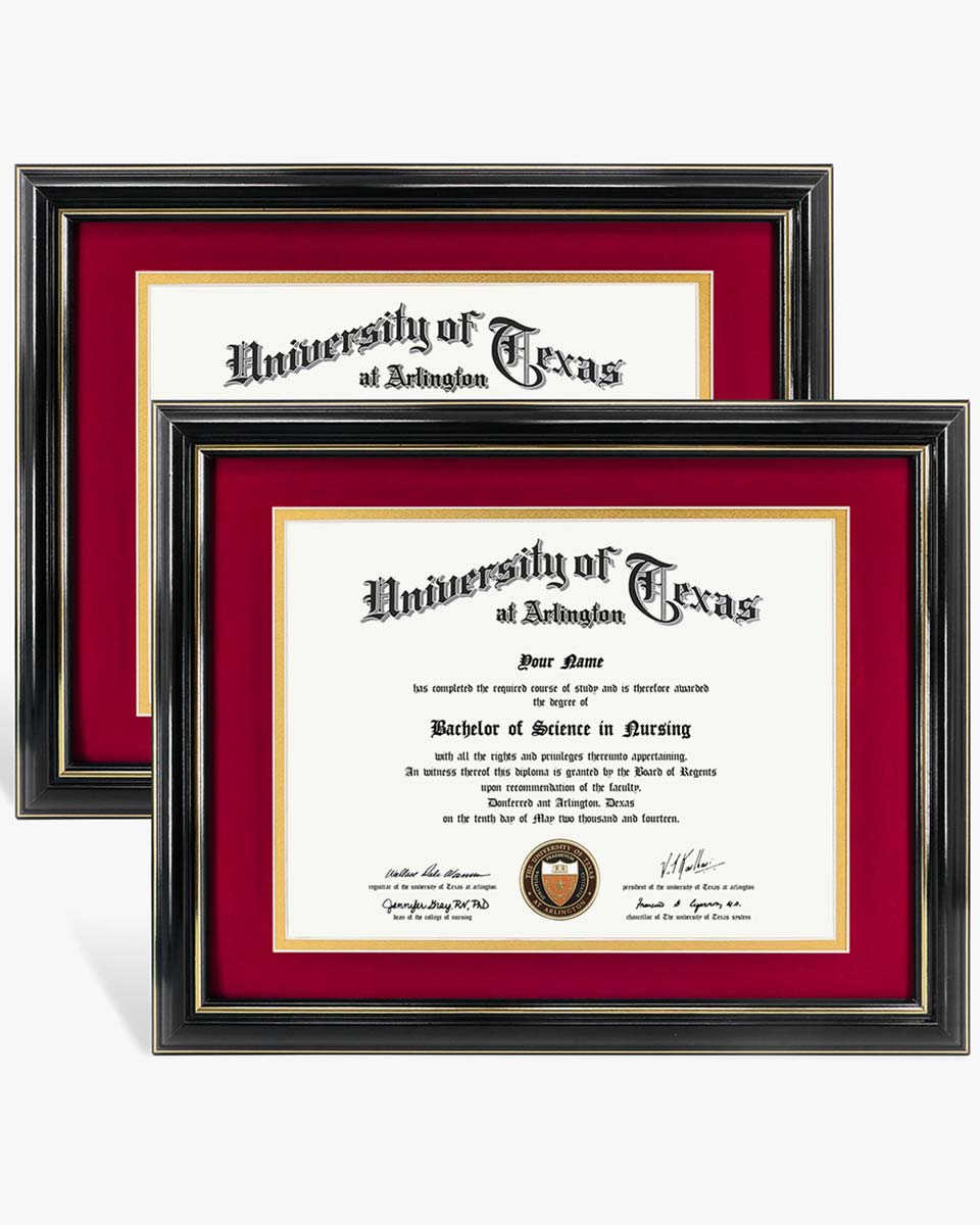 Certificate Documents Frame Real Wood with Gold Trim 8.5"*11" Pack of 2 - 13 Mat Colors Available