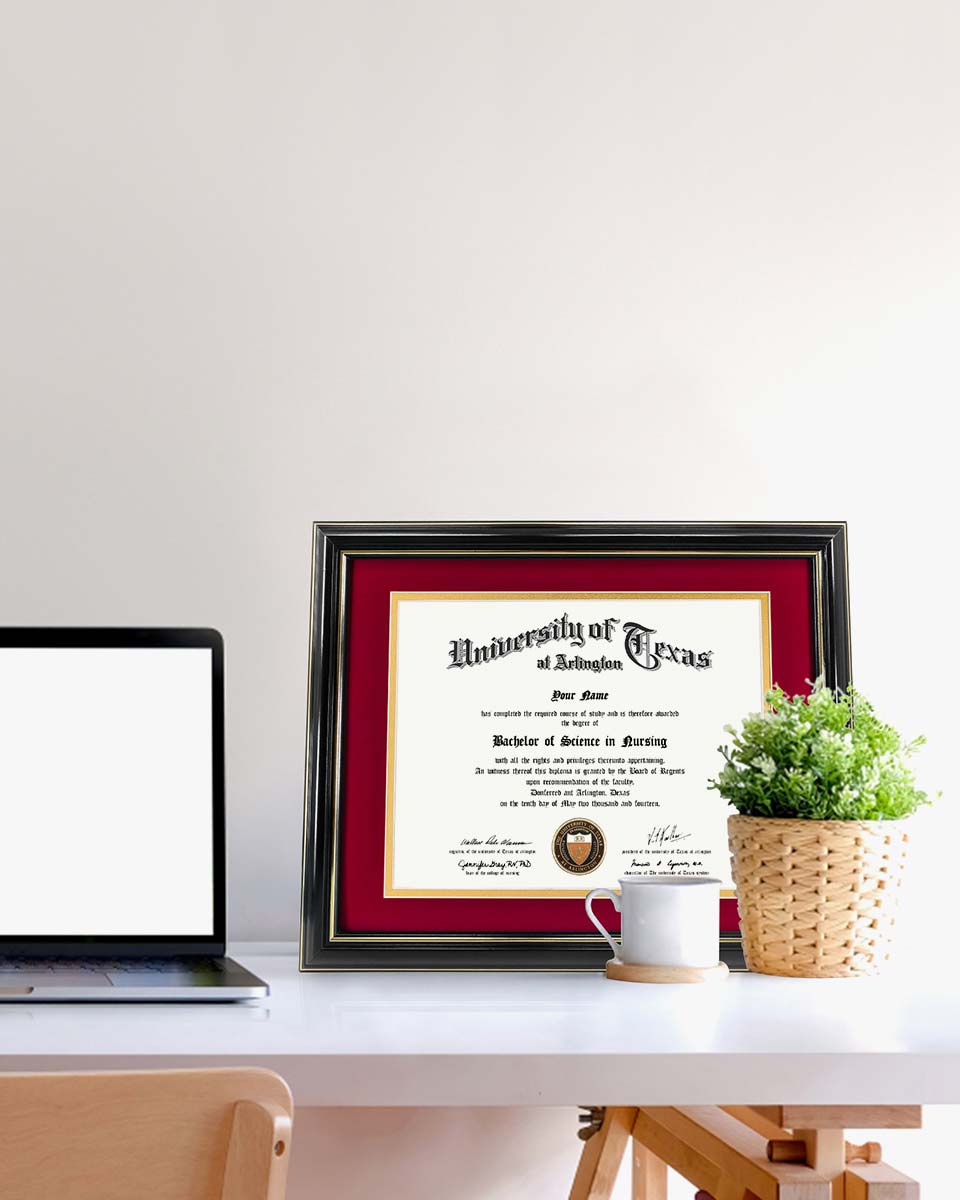 Certificate Documents Frame Real Wood with Gold Trim 8.5"*11" Pack of 2 - 13 Mat Colors Available