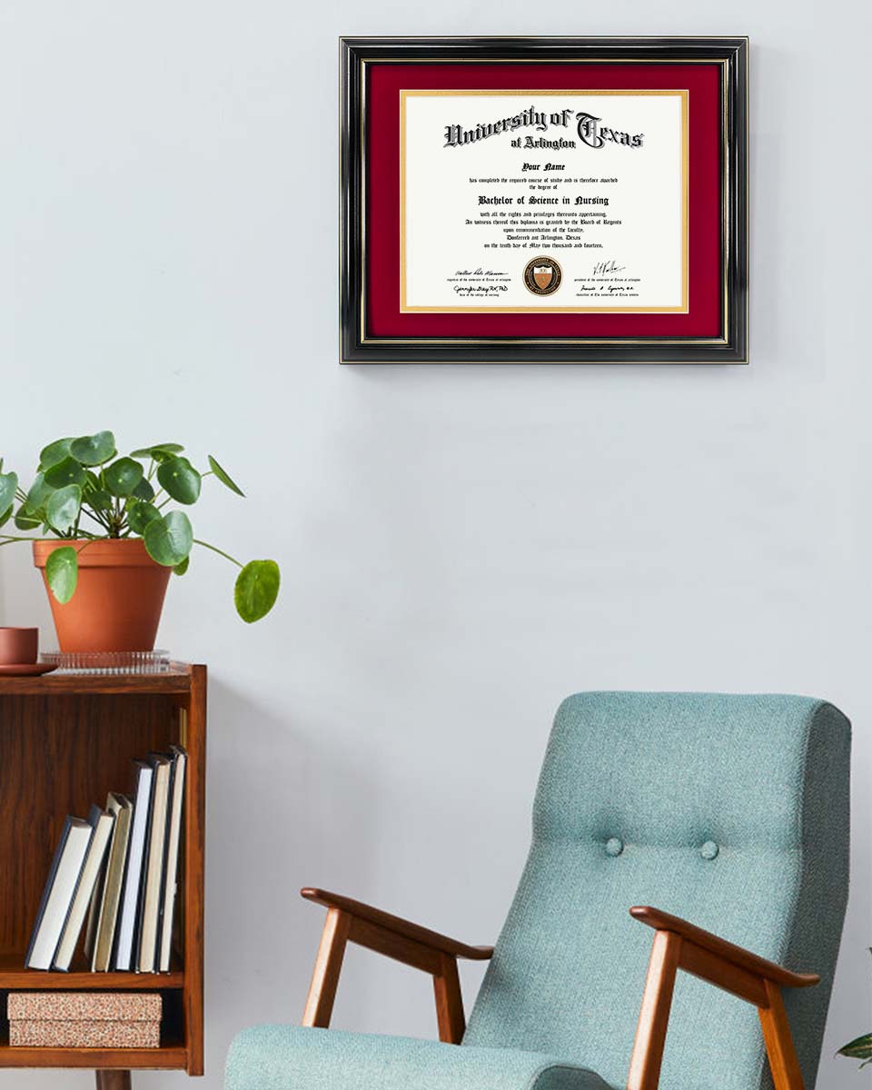 Certificate Documents Frame Real Wood with Gold Trim 8.5"*11" Pack of 2 - 13 Mat Colors Available