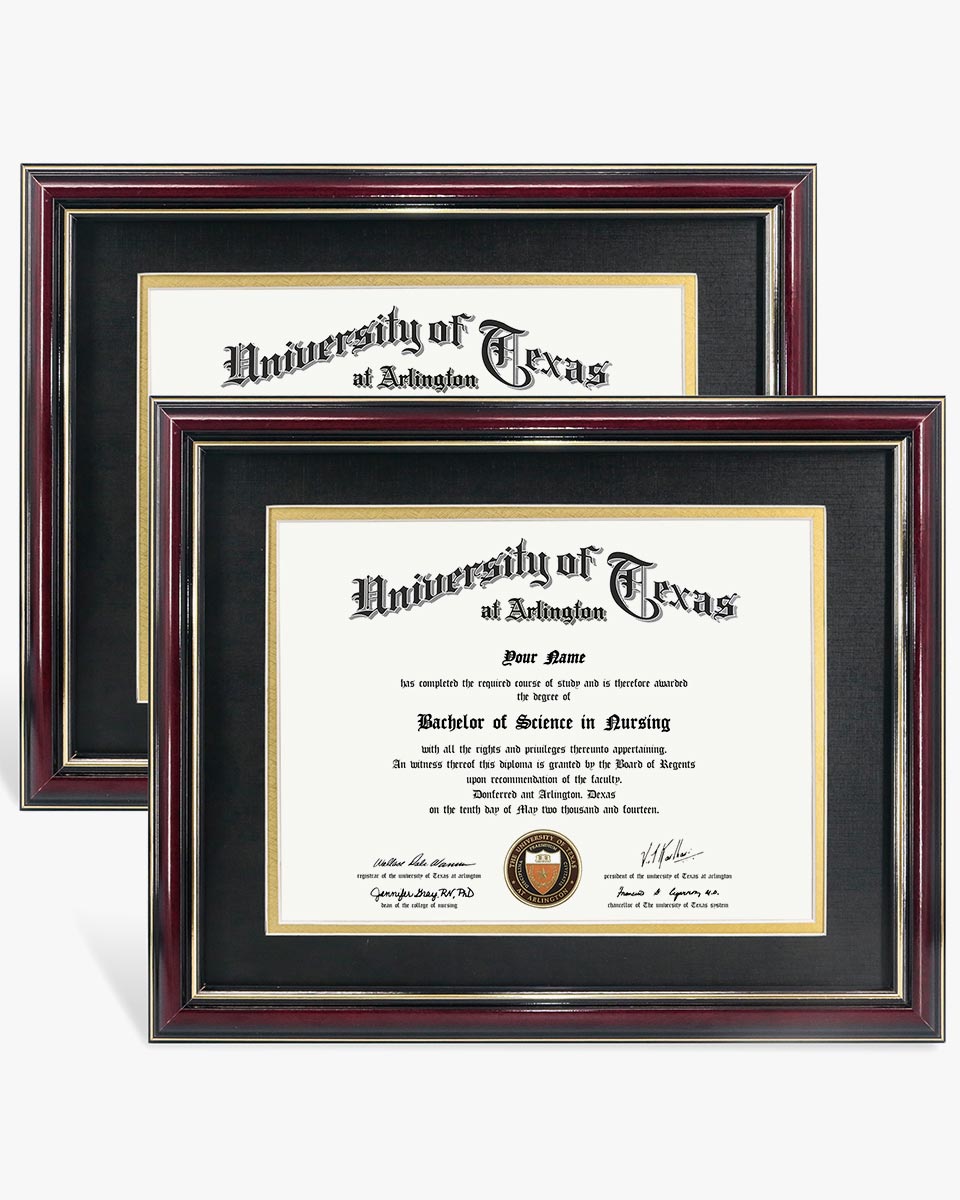 Certificate Documents Frame Real Wood with Gold Trim 8.5"*11" Pack of 2 - 13 Mat Colors Available