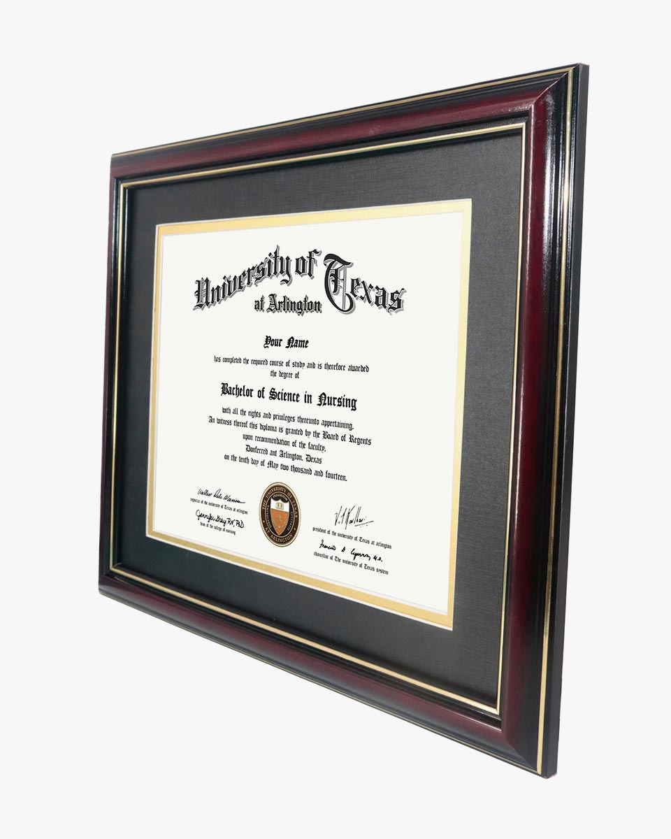 Certificate Documents Frame Real Wood with Gold Trim 8.5"*11" Pack of 2 - 13 Mat Colors Available