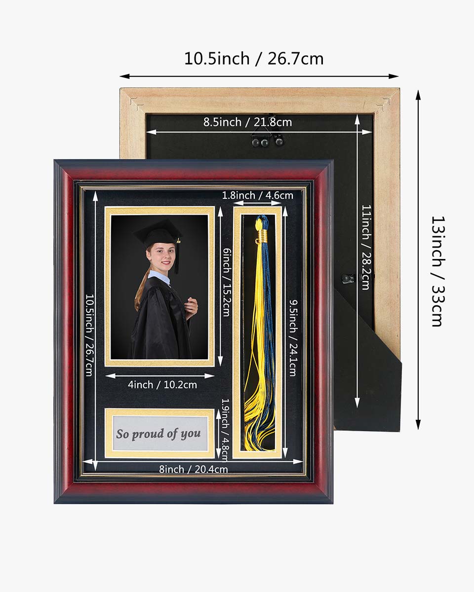 Graduation Real Wood Shadow Box Frame for Photo with Tassel Insert - 3 Sizes Available