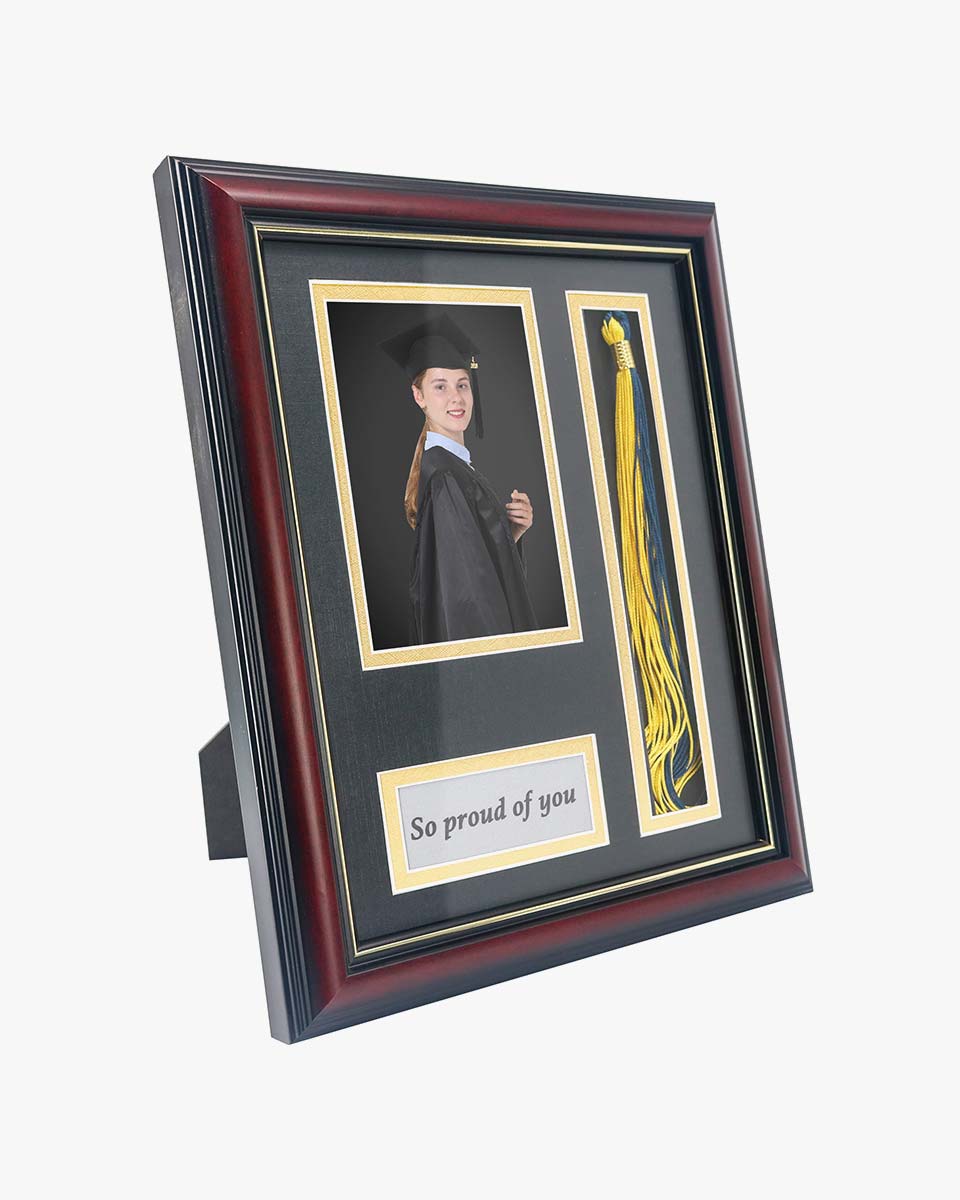 Graduation Real Wood Shadow Box Frame for Photo with Tassel Insert - 3 Sizes Available