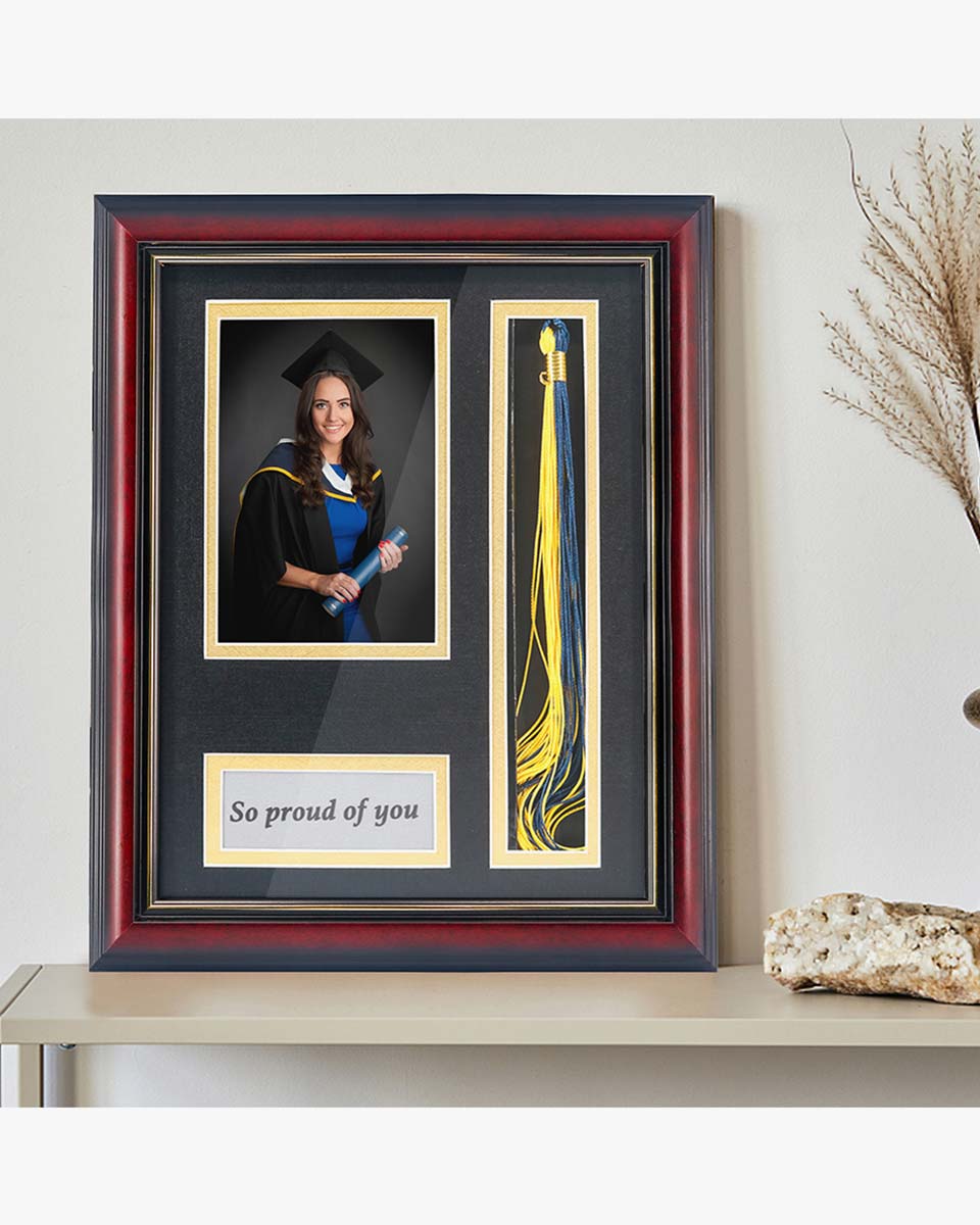 Graduation Real Wood Shadow Box Frame for Photo with Tassel Insert - 3 Sizes Available