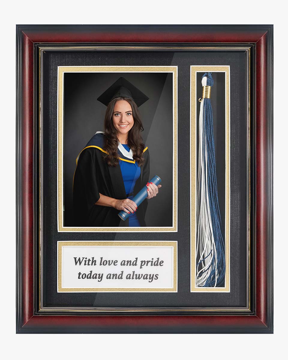 Graduation Real Wood Shadow Box Frame for Photo with Tassel Insert - 3 Sizes Available