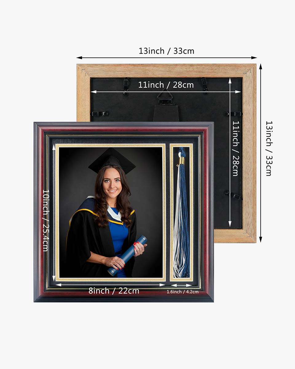 Graduation Real Wood Shadow Box Frame for Photo with Tassel Insert - 3 Sizes Available