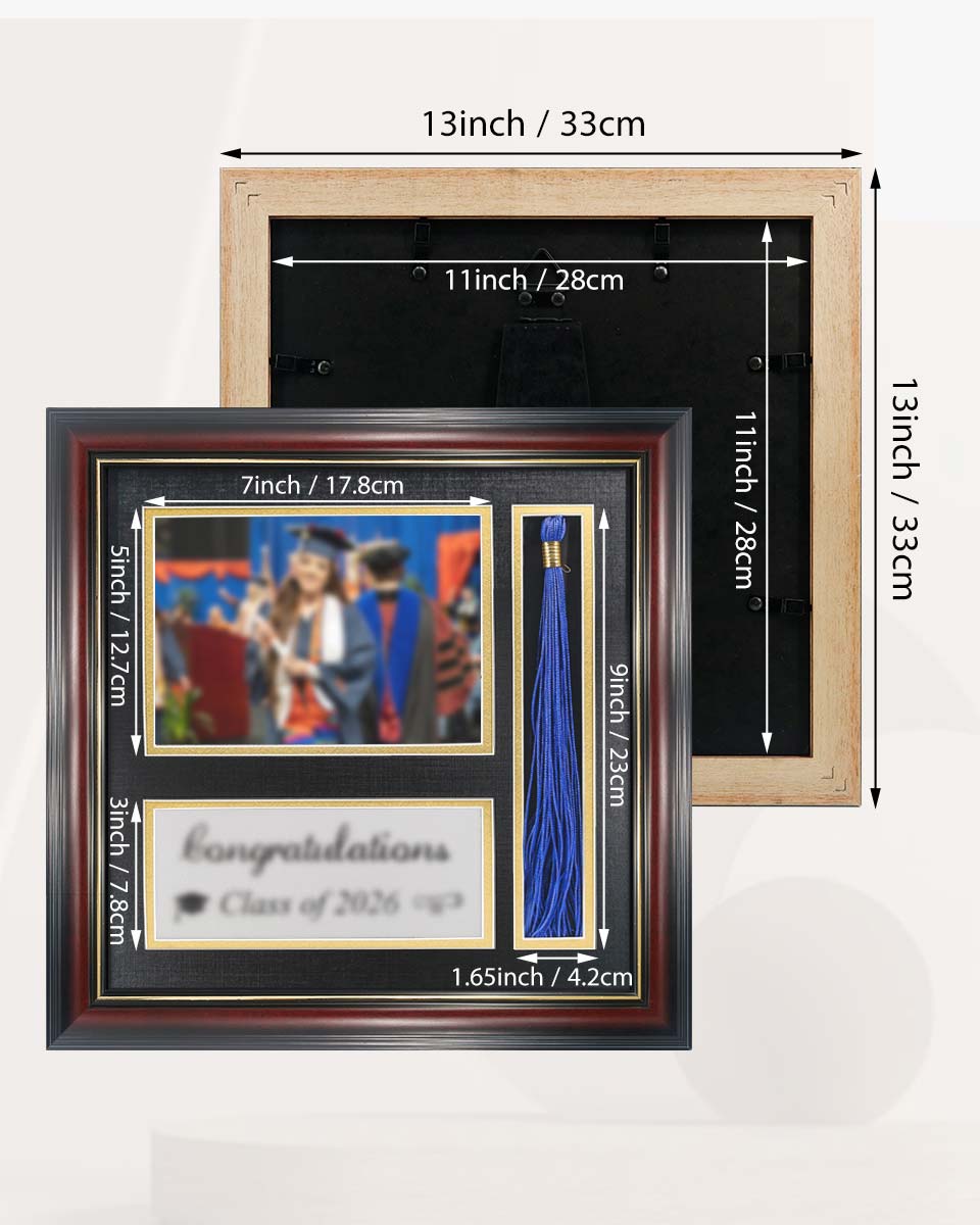 Graduation Class of 2026 Real Wood Shadow Box Frame for Photo with Tassel Insert