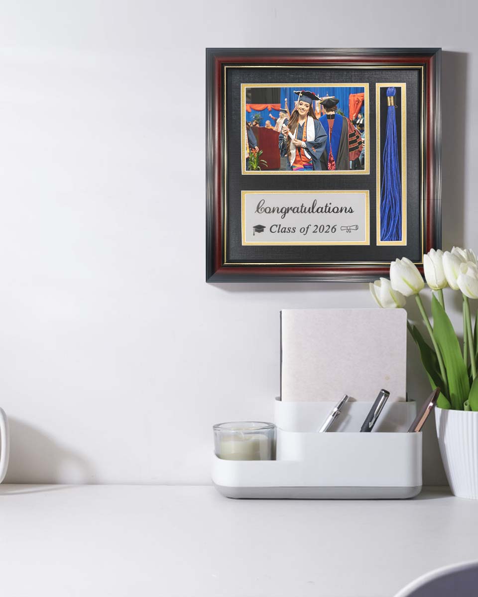 Graduation Class of 2026 Real Wood Shadow Box Frame for Photo with Tassel Insert