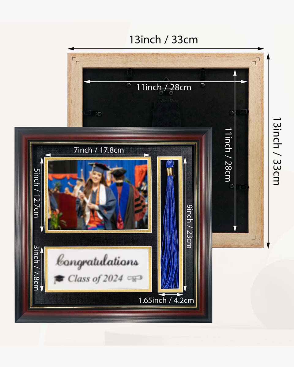 Graduation Class of 2024 Real Wood Shadow Box Frame for Photo with Tassel Insert