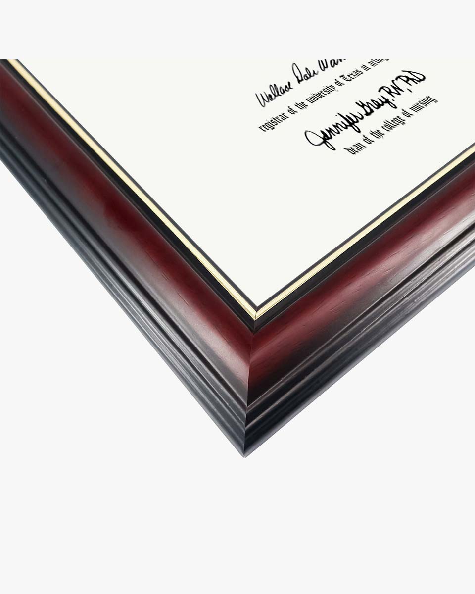 Graduation Certificate Double Documents Frame Cherry Real Wood with Gold Trim - 8.5"*11