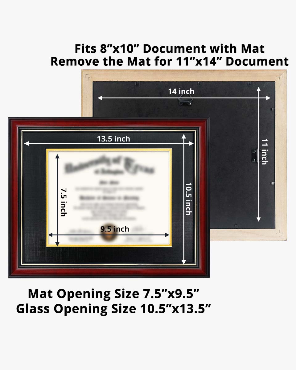 Graduation Certificate Real Wood Frame with Gold Trim 8*10 / 11*14