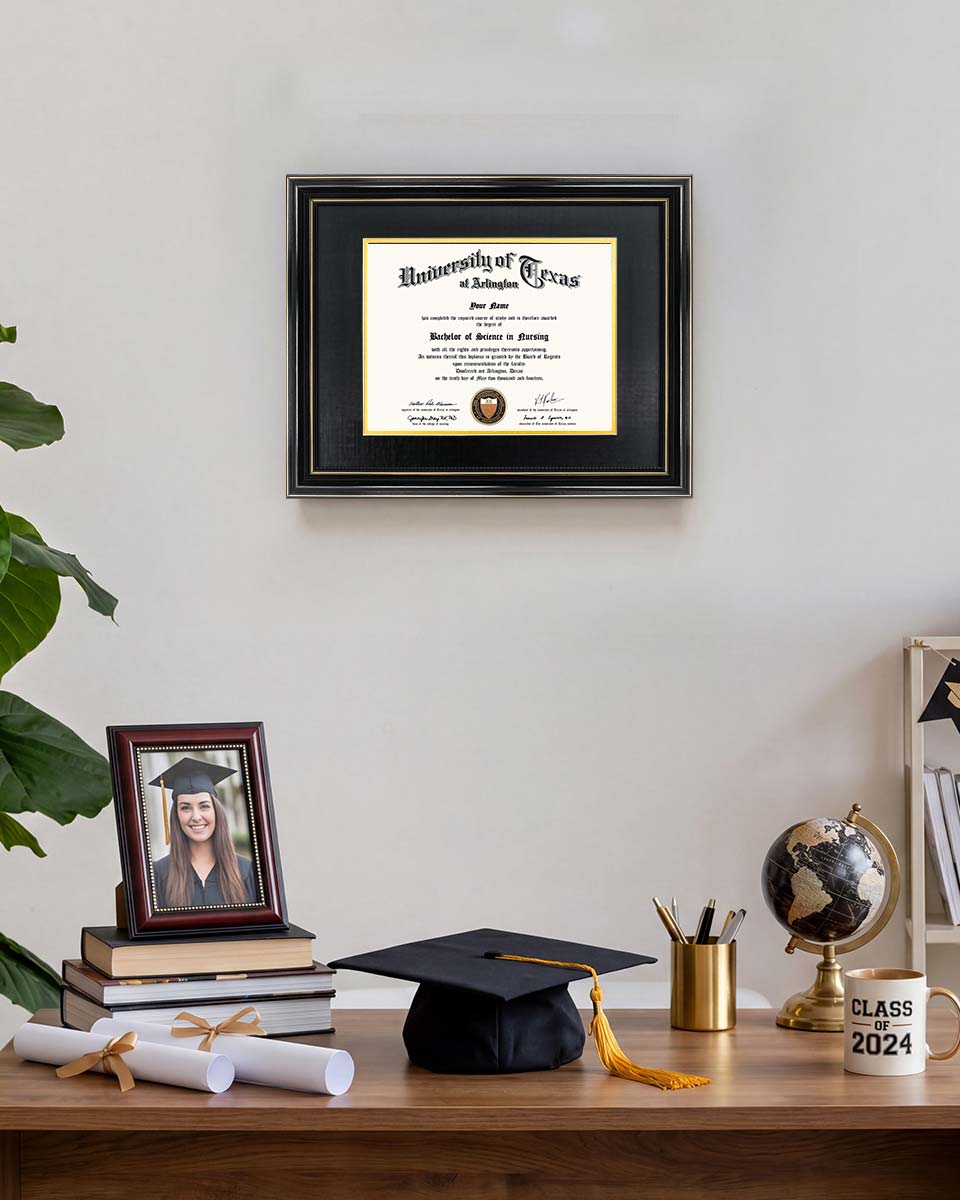 Graduation Certificate Real Wood Frame with Gold Trim 8*10 / 11*14