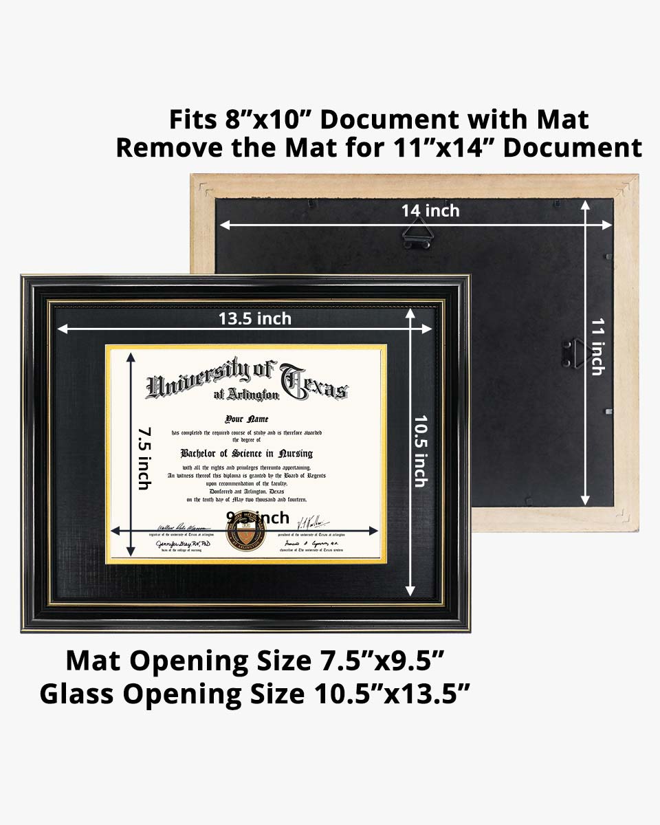 Graduation Certificate Real Wood Frame with Gold Trim 8*10 / 11*14