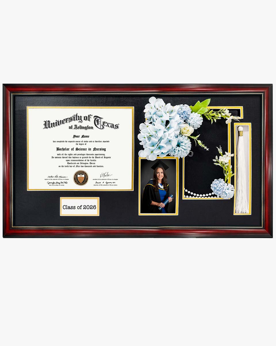 Cherry Wood Graduation Frame for Diploma & Photo with Cap & Tassel Holder - 4 Colors Available