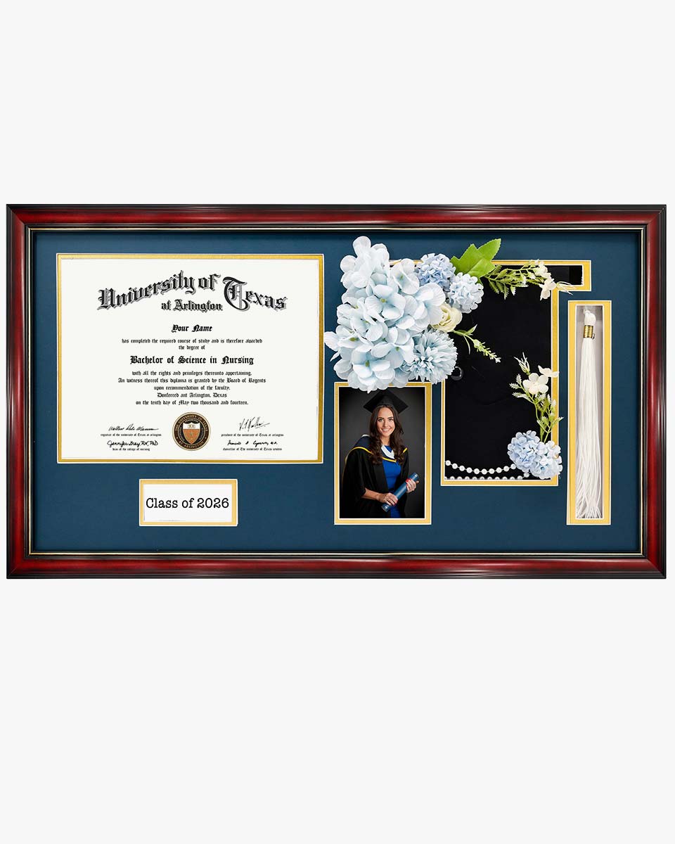 Cherry Wood Graduation Frame for Diploma & Photo with Cap & Tassel Hol