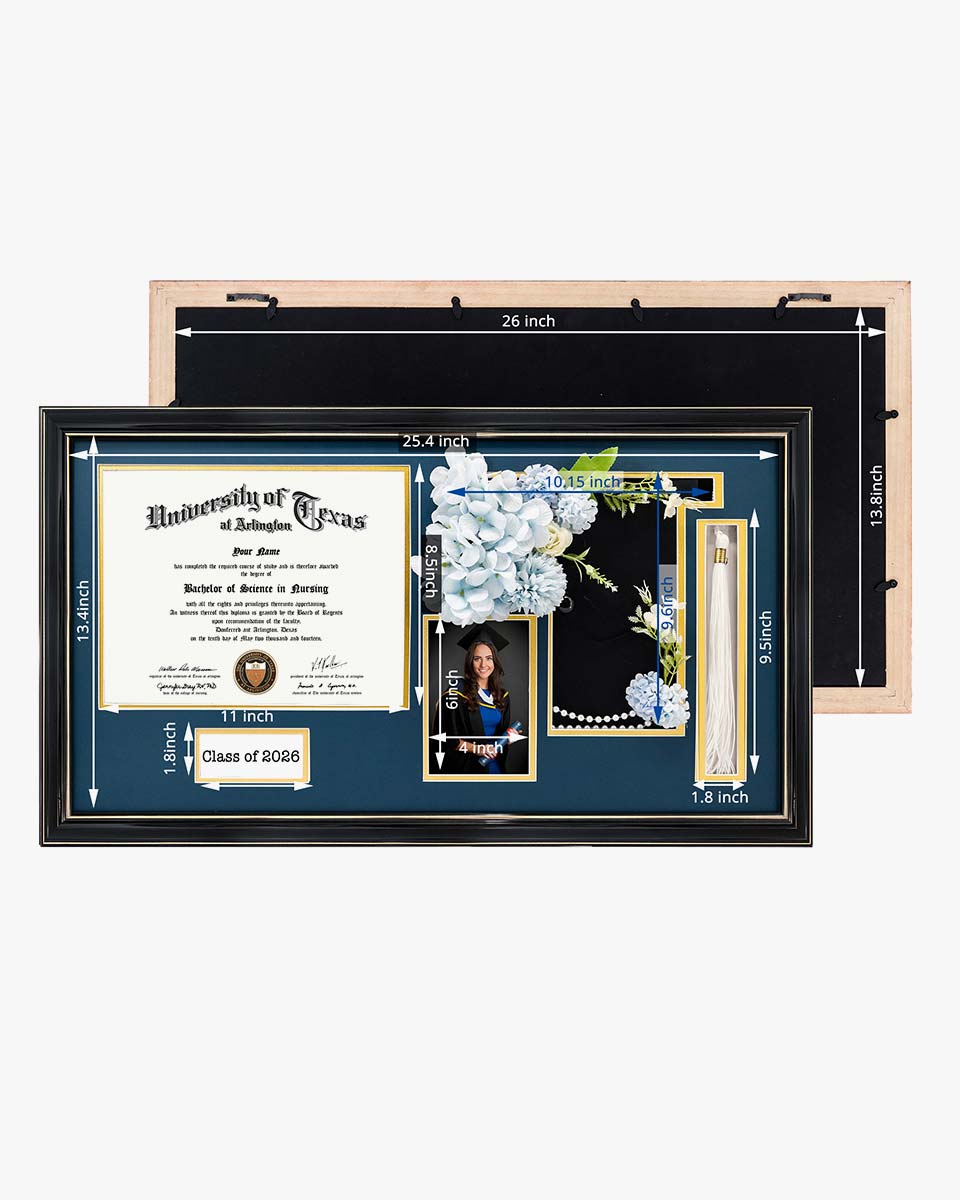 Cherry Wood Graduation Frame for Diploma & Photo with Cap & Tassel Holder - 4 Colors Available