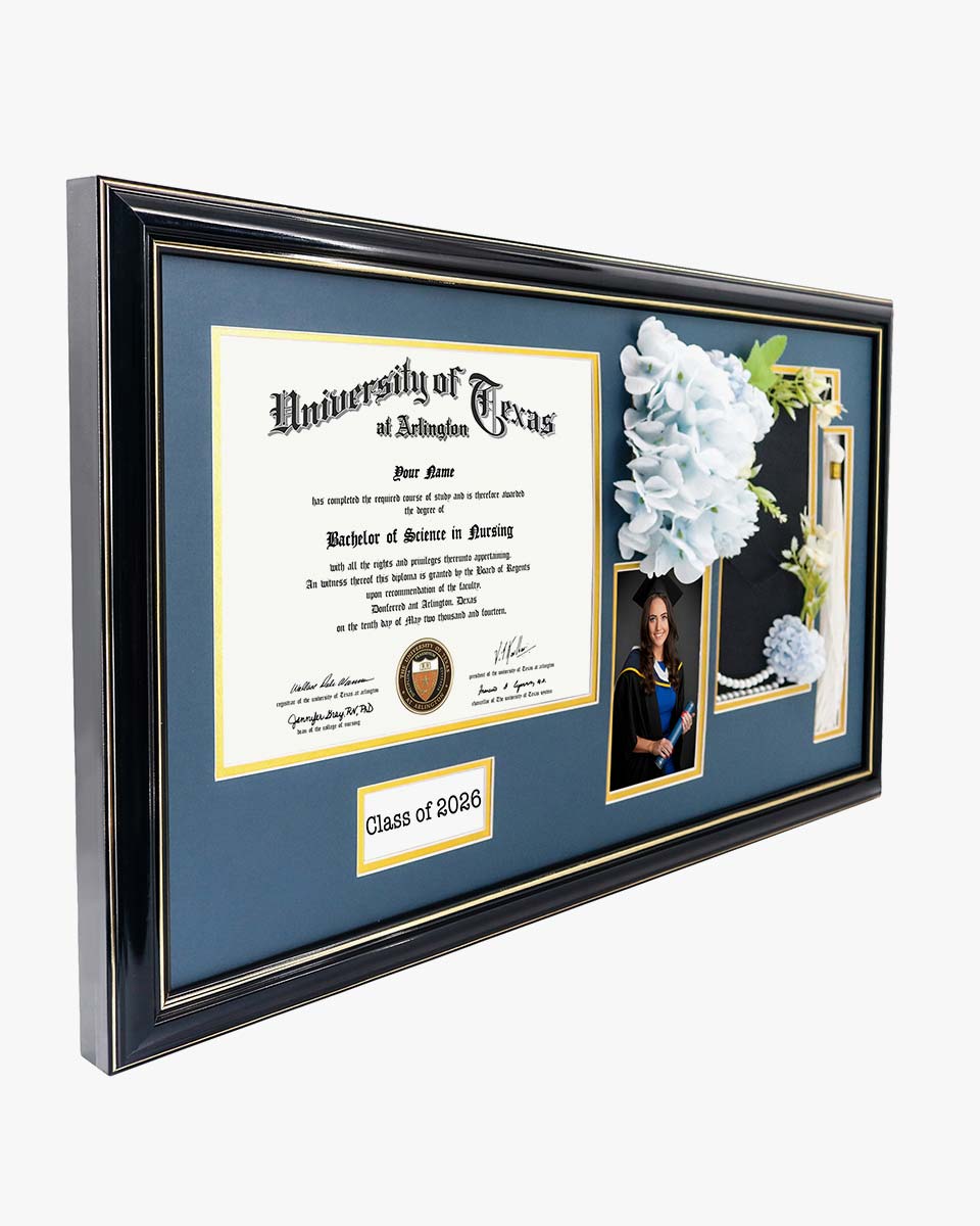 Cherry Wood Graduation Frame for Diploma & Photo with Cap & Tassel Holder - 4 Colors Available