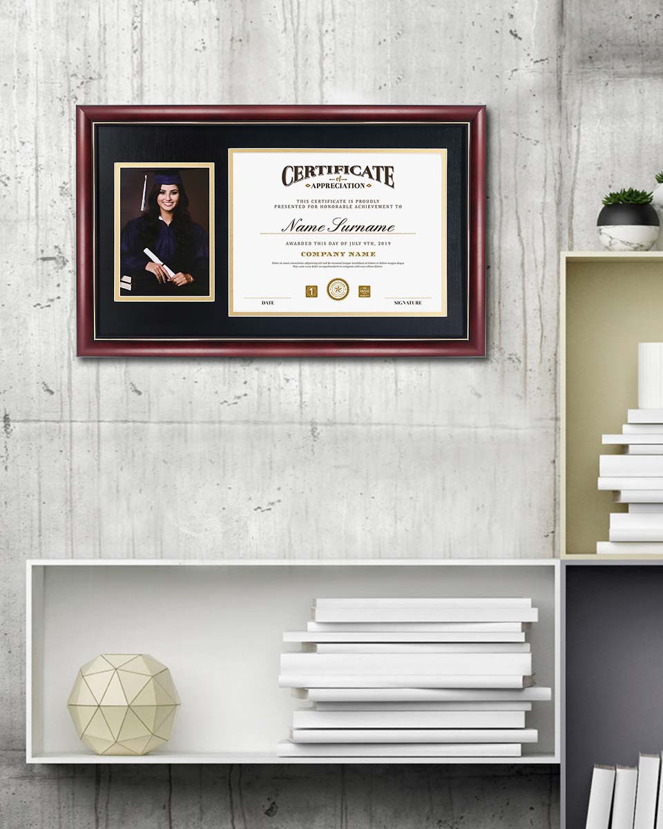 Graduation Certificate Solid Wood & UV Protection Acrylic Cherry Finish with 5*7 Picture – 8.5*11