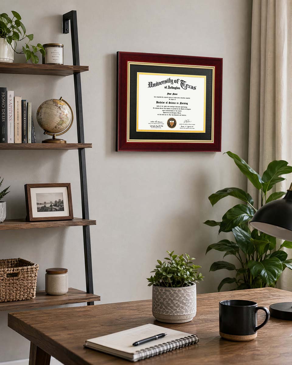 Wood Diploma Frame with Gold Trim Tempered Glass for 6*8 /  8*10 - 2 Colors Available