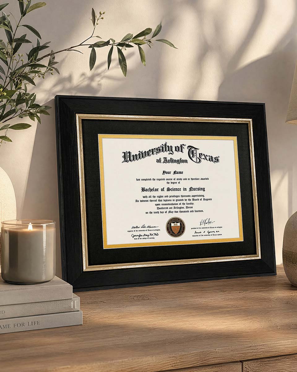 Wood Diploma Frame with Gold Trim Tempered Glass for 6*8 /  8*10 - 2 Colors Available