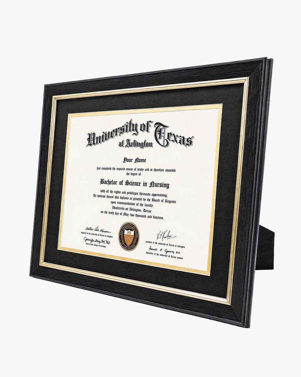 Wood Diploma Frame with Gold Trim Tempered Glass for 6*8 /  8*10 - 2 Colors Available