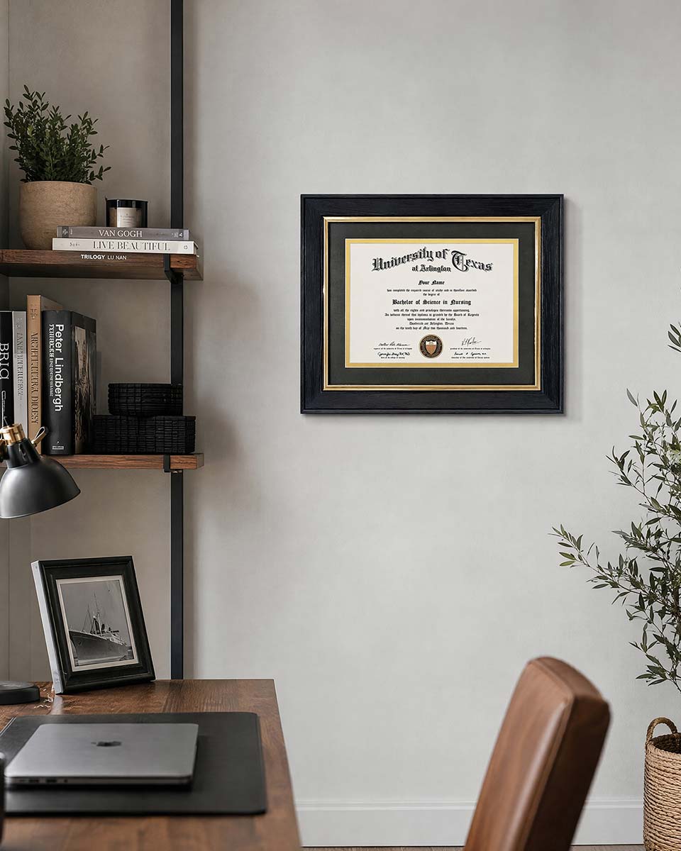 Wood Diploma Frame with Gold Trim Tempered Glass for 6*8 /  8*10 - 2 Colors Available