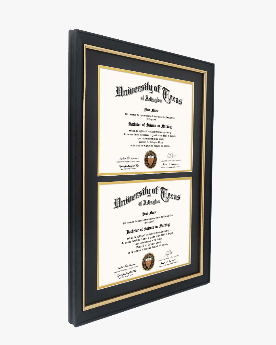 Double Certificate Wood Diploma Frame with Gold Trim for 8.5"x11" – 7 Colors Available