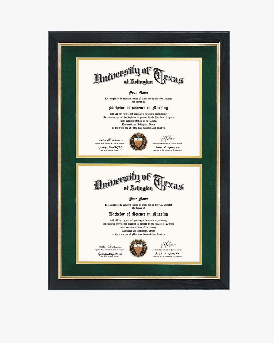 Double Certificate Wood Diploma Frame with Gold Trim for 8.5"x11" – 7 Colors Available