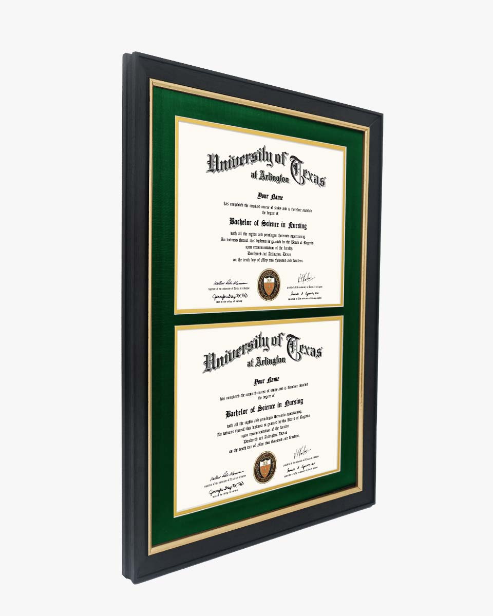 Double Certificate Wood Diploma Frame with Gold Trim for 8.5"x11" – 7 Colors Available