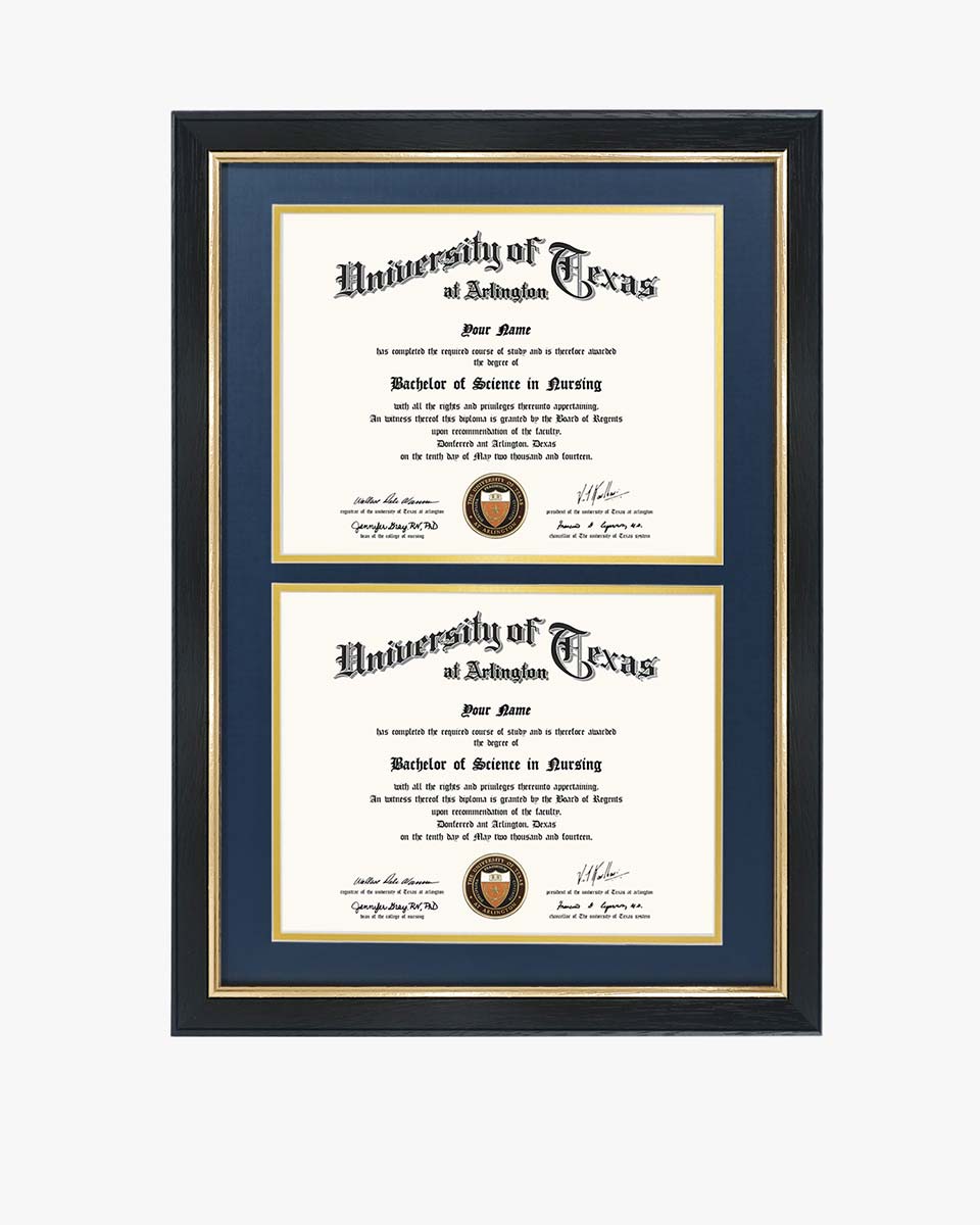 Double Certificate Wood Diploma Frame with Gold Trim for 8.5"x11" – 7 Colors Available
