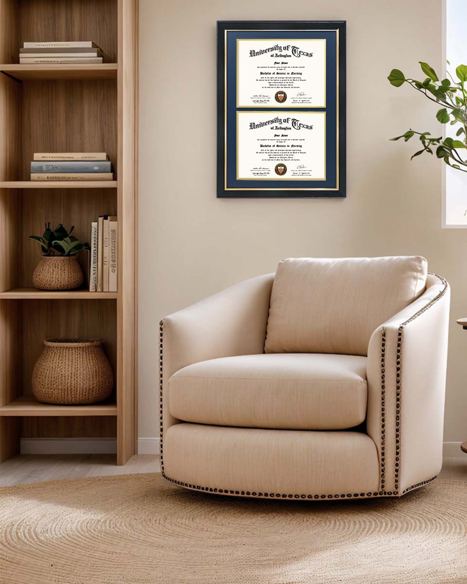 Double Certificate Wood Diploma Frame with Gold Trim for 8.5"x11" – 7 Colors Available