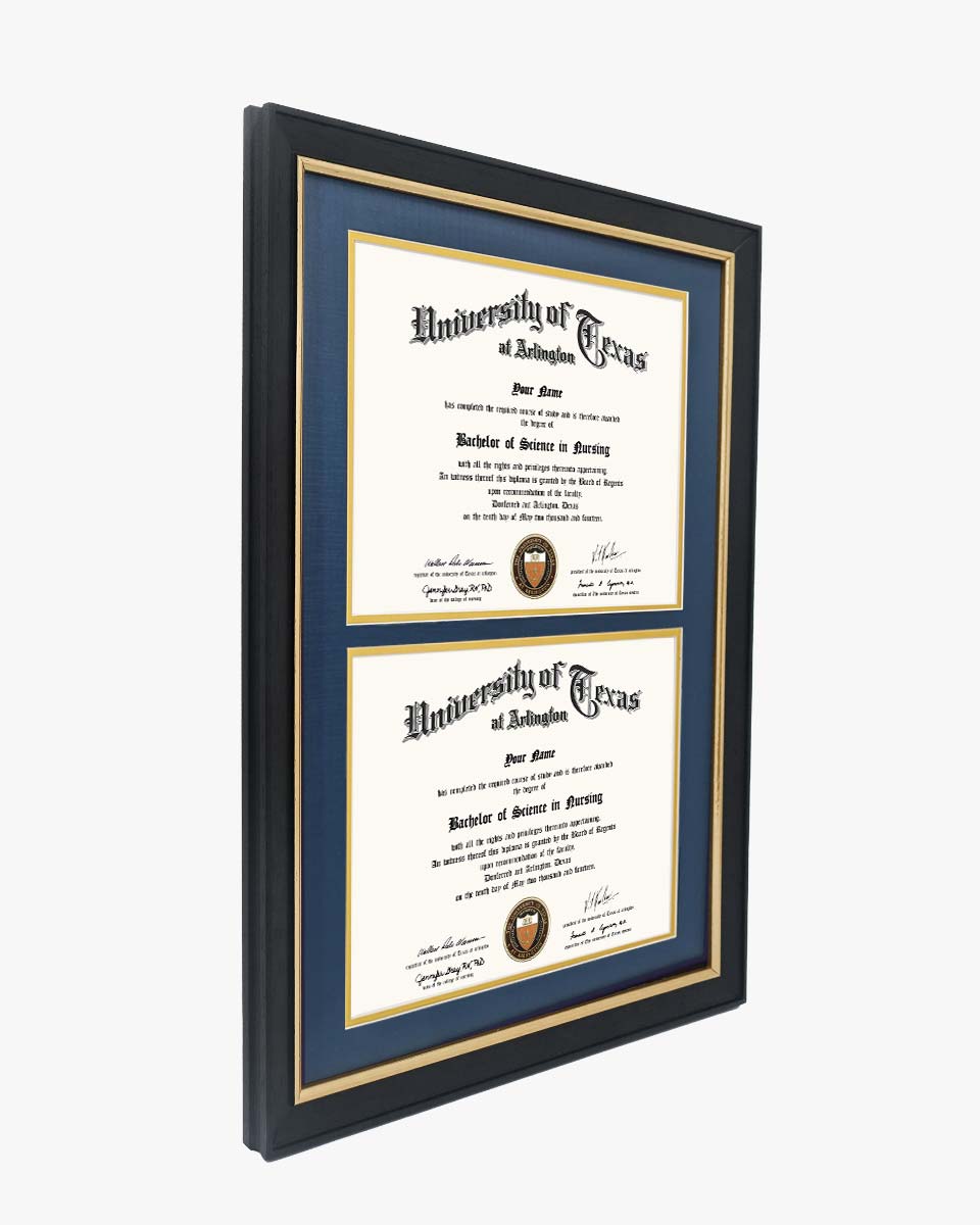 Double Certificate Wood Diploma Frame with Gold Trim for 8.5"x11" – 7 Colors Available